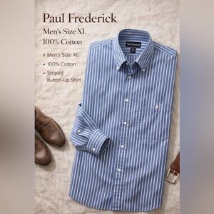 Paul Fredrick Blue Striped Dress Shirt 100% Cotton